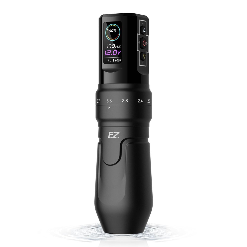 EZ P3 Pro Wireless Tattoo Machine, 6 Adjustable Strokes, OLED Display, 1600 mAh, Matte Black