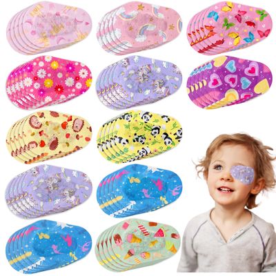 Panitay Self-Adhesive Eye Patches for Children and Girls, Cotton, Breathable, for Pediatric Amblyopia, 12 Styles, Regular Size (120), 60 Count
