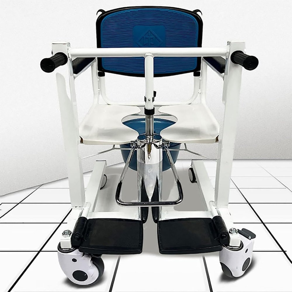 GUADRO Mobile Commode Chair, Manual Patient Lift with 180° Split Seat