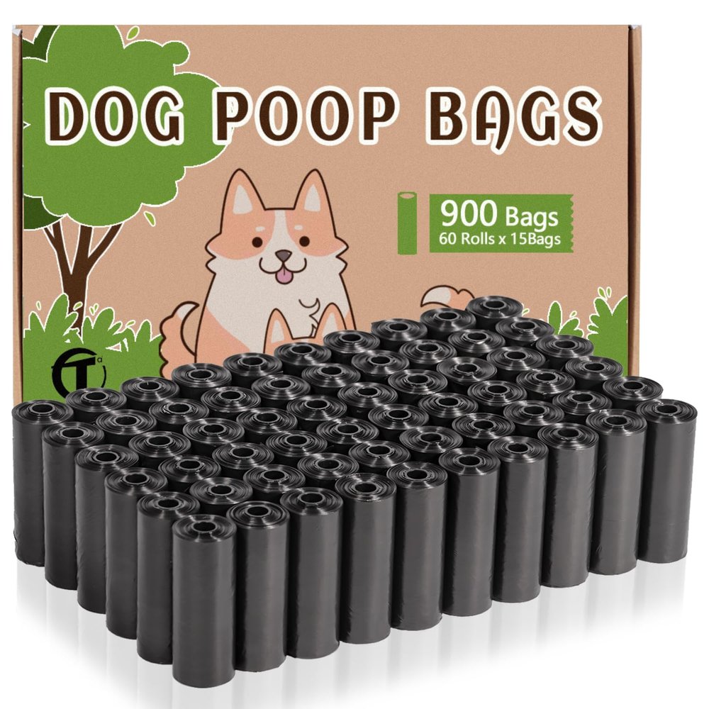AiTodos 900 Dog Waste Bags, 31 × 22 cm, PE, Black, 60 Rolls