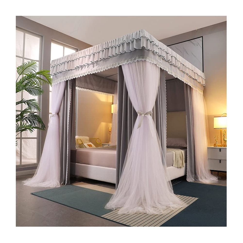 1.2 m Canopy Mosquito Net with 4-Corner Bed Curtains, Gray-A