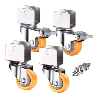4-Piece Nylon Crib Casters, 1.5-Inch Wheels, Top U-Clamp, Swivel Casters with Brakes, 60 kg Capacity, with Screws (2 Swivel + 2 Braking, 16 mm)