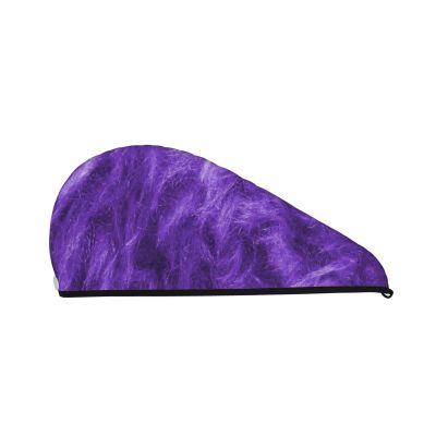 OPSREY Purple Printed Hair-Drying Cap, Coral Velvet Hair Towel with Button