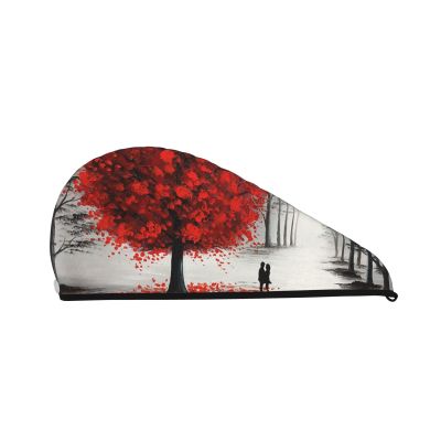 OPSREY Red Tree Print Quick-Dry Hair Towel Turban