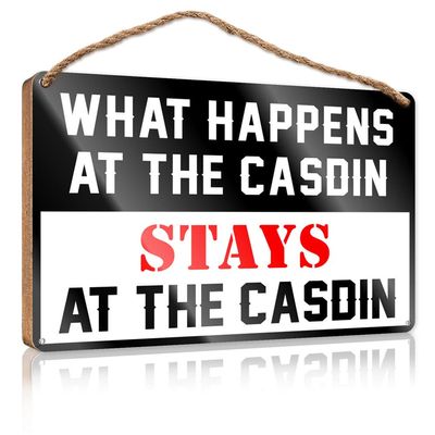 Wooden Sign with “Little Man Cave” and “What Happens at The Casdin Stays at The Casdin,” for Kitchen, Wall Art, Winter Door Sign (Size: 20 x 30 cm)