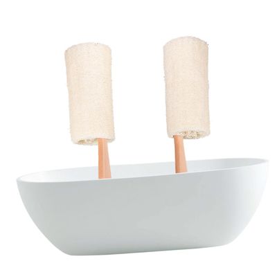 Luffa Bath Brush with Long Wooden Handle, 36 x 10 cm
