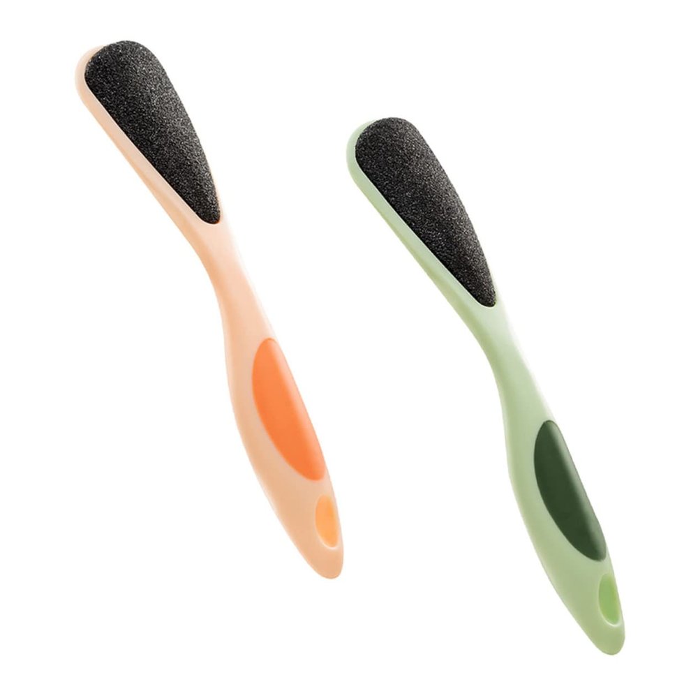 GLEAVI Double-Sided Foot Files with Callus Remover, Long TPR Handle, 2-Pack, Random Colors