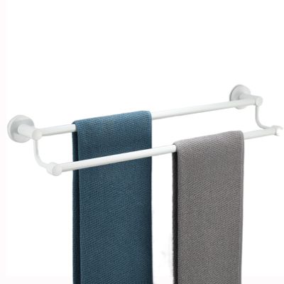 Double-Bar Stainless Steel Towel Rack, Wall-Mounted, 60 cm, White