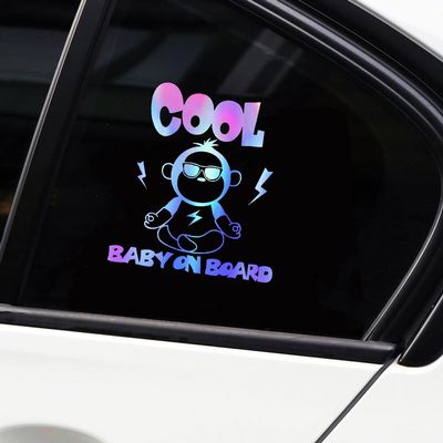 Cool Boy Baby on Board Reflective Car Window Sticker, Rainbow Blue