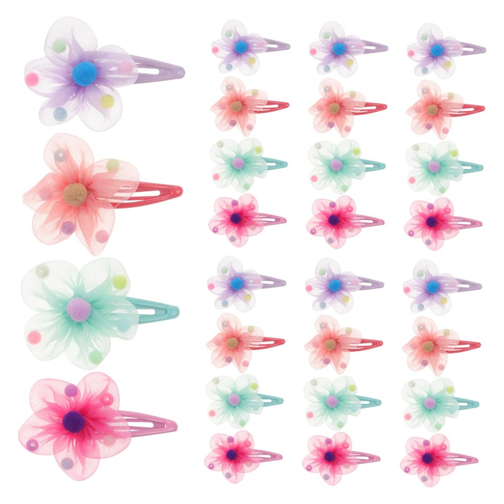 Children's Flower Hair Clips with Fabric and Rhinestones