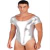 MSemis Men's Metallic Short-Sleeve Thong Bodysuit, Silver, L view 1