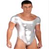 MSemis Men's Metallic Short-Sleeve Thong Bodysuit, Silver, L view 2