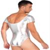 MSemis Men's Metallic Short-Sleeve Thong Bodysuit, Silver, L view 3