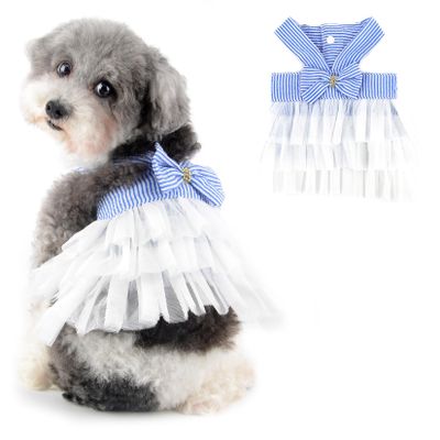 Ranphy Princess Striped Dog Dress for Small Dogs, White, M