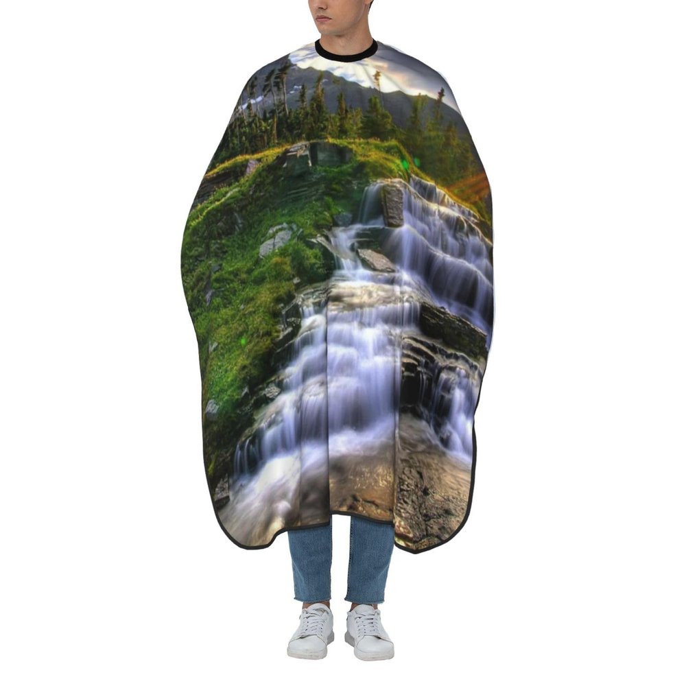 BONDIJ Haircut Cape with Mountain Sunrise Design, Waterproof, Adjustable, White, One Size