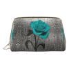 Rose Print Leather Makeup Bag, Large Capacity, Blue-Green/Gray/White view 1