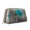 Rose Print Leather Makeup Bag, Large Capacity, Blue-Green/Gray/White view 2