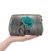 Rose Print Leather Makeup Bag, Large Capacity, Blue-Green/Gray/White view 4