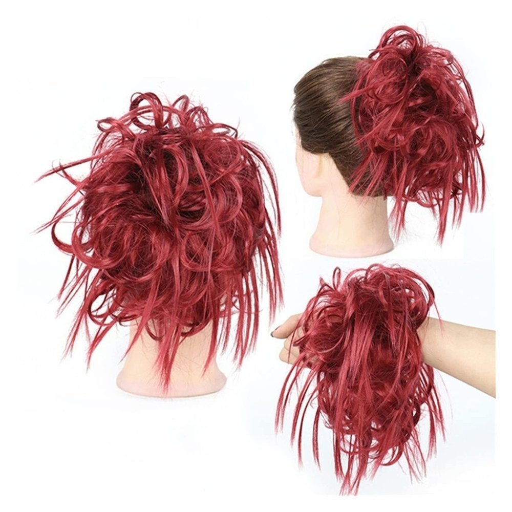 Thick Messy Bun Hairpiece, Synthetic Curly Wavy Scrunchie Ponytail Hairpiece with Elastic Band, Hair Extensions for Women and Girls, Bun (Color: