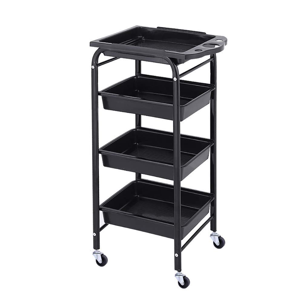 FLYIFE Mobile Storage Cart, Kitchen and Beauty Salon Trolley with Drawer, 4-Tier, Black