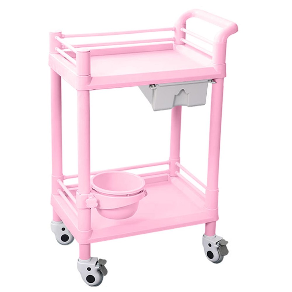 FLYIFE 2-Tier Rolling Salon Trolley with Drawers, ABS Plastic, Pink, 54 x 37 cm
