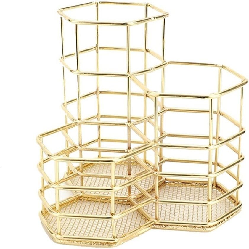 Wrought-Iron Makeup Organizer with 3 Storage Bins
