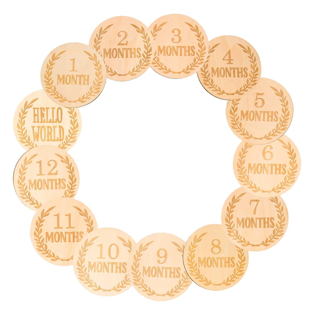 Warmhm 13-Piece Wooden Baby Milestone Cards with Wheat Motif