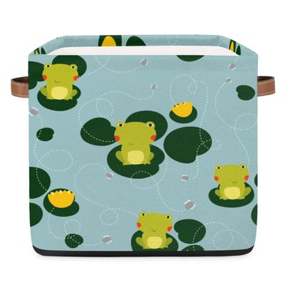 Cute Frog Print Storage Basket, 36 L, Foldable Fabric Organizer