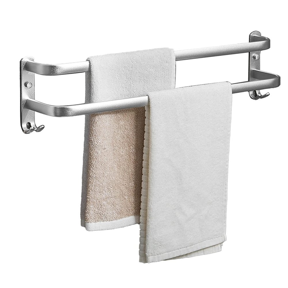 Stainless Steel Double-Bar Towel Rack, 60 cm, Wall-Mounted, Polished Silver