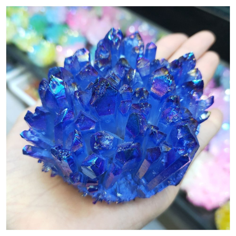 AOHRO Natural Rough Crystal, 400–500 g, Blue Aura Quartz Cluster