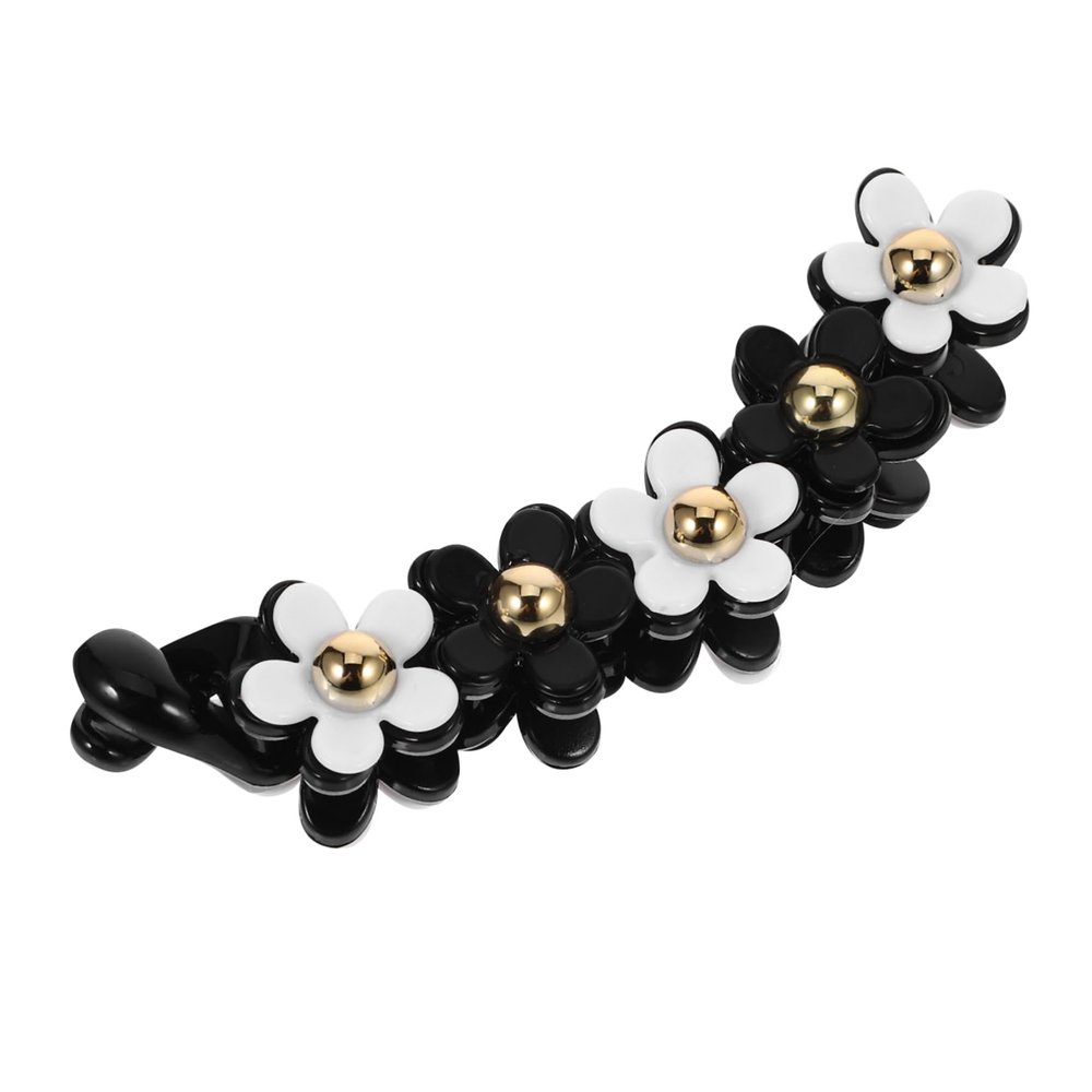 Acrylic Banana Hair Clip with Floral Decor, Black