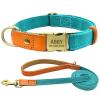 SARUEL Personalized Engraved Dog Collar and Leash Set, Blue, Size L, 2.0 cm view 1