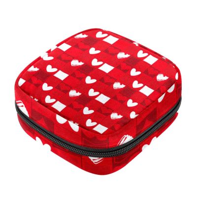 Sanitary Pad Storage Bag, Portable Period Kit Pouch for Girls and Women, Love Heart Square Design, Multicolor, 4.7 x 6.6 x 6.6 in / 12 x 17 x 17 cm