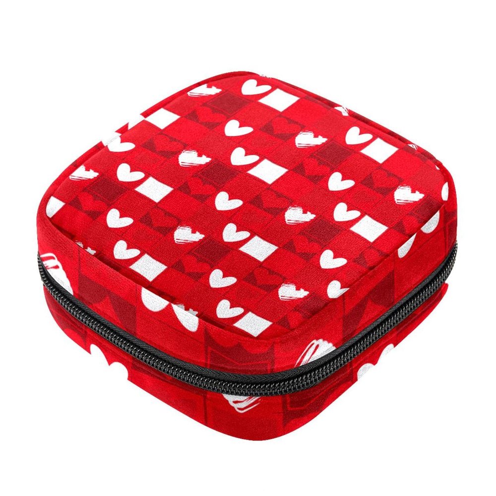 Sanitary Pad Storage Bag, Portable Period Kit Pouch for Girls and Women, Love Heart Square Design, Multicolor, 4.7 x 6.6 x 6.6 in / 12 x 17 x 17 cm