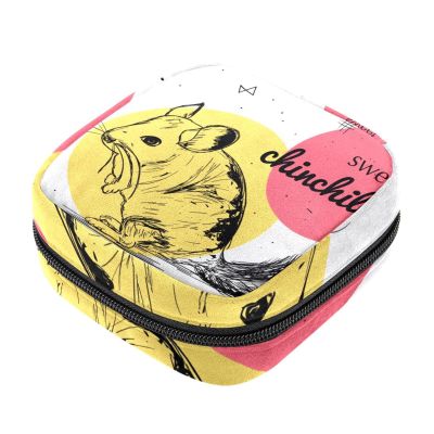 Sanitary Pad Storage Bag, Portable Period Kit for Girls and Women, Cute Sea Chinchilla, Multicolor, 4.7 x 6.6 x 6.6 in / 12 x 17 x 17 cm