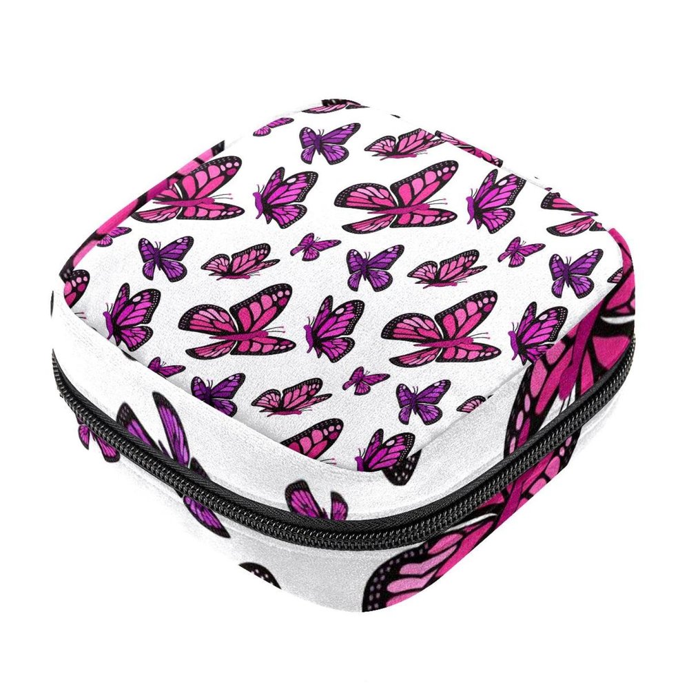 Women's Sanitary Pad Storage Bag, Portable Period Kit, Butterfly Pattern, Multicolor, 4.7 x 6.6 x 6.6 in