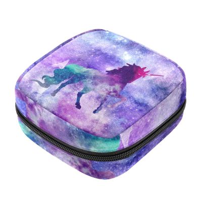 Period Pad Storage Bag, Portable Menstrual Kit Pouch, Unicorn Galaxy Design, Multicolor, 4.7 x 6.6 x 6.6 in/12 x 17 x 17 cm