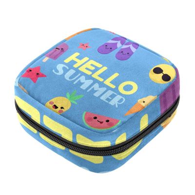 Sanitary Pad Storage Bag, Portable Period Kit Pouch for Girls and Women, Hello Summer Cute Food Ice Cream Pineapple, Multicolor, 4.7 x 6.6 x 6.6 in / 12 x 17 x 17 cm