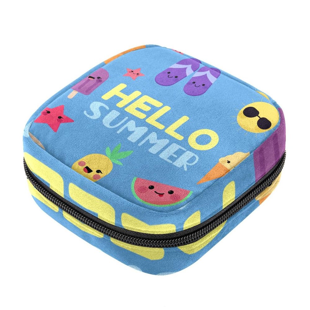 Sanitary Pad Storage Bag, Portable Period Kit Pouch for Girls and Women, Hello Summer Cute Food Ice Cream Pineapple, Multicolor, 4.7 x 6.6 x 6.6 in / 12 x 17 x 17 cm