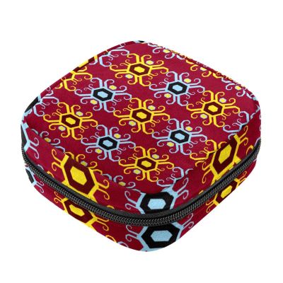 Sanitary Pad Storage Bag, Portable Period Kit, Red Abstract Geometric Pattern, Multicolor, 4.7 x 6.6 x 6.6 in/12 x 17 x 17 cm