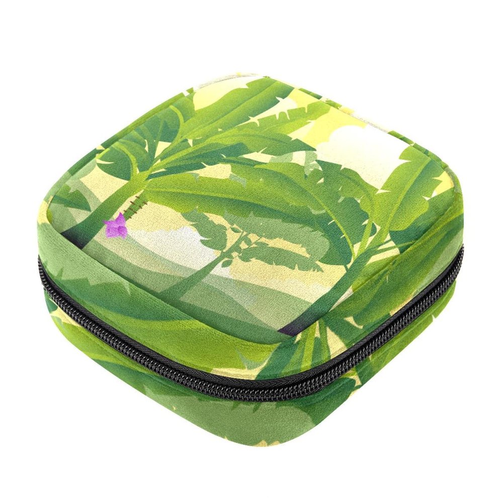 Women's Sanitary Pad Storage Bag, Portable Period Kit Pouch, Banana Tree Leaves, Multicolor, 4.7 x 6.6 x 6.6 in / 12 x 17 x 17 cm