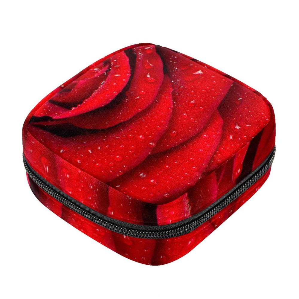 Sanitary Pad Storage Bag, Feminine Product Pouch, Portable Period Kit Bag for Girls and Women, Rose Red, Multicolor, 4.7 x 6.6 x 6.6 in/12 x 17 x 17 cm