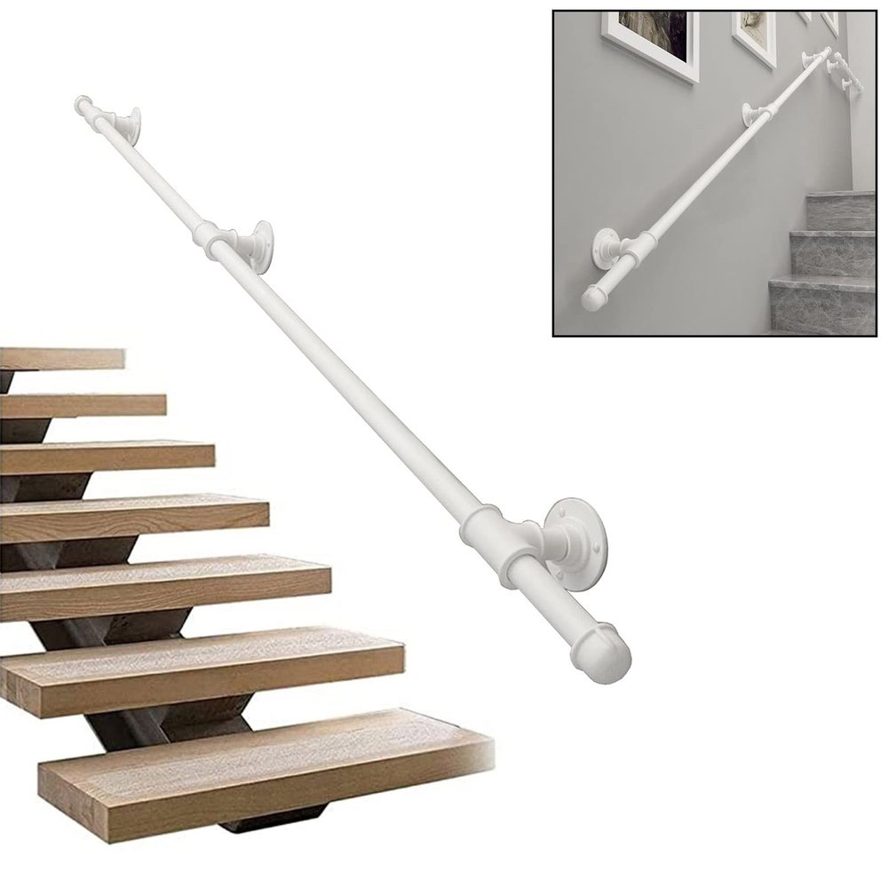 MObyat Stair Handrail, Complete Mounting Set, Wall-Mounted, Non-Slip Safety Grab Bar, White