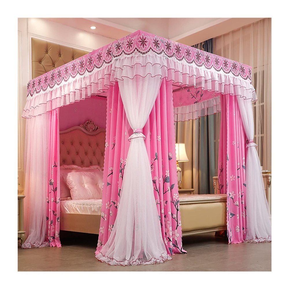 MIDUNU Girls' Bed Canopy, Dustproof Blackout Lace Curtain, Pink, 180 x 220 x 200 cm