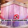 MIDUNU Girls' Bed Canopy, Dustproof Blackout Lace Curtain, Pink, 180 x 220 x 200 cm view 2