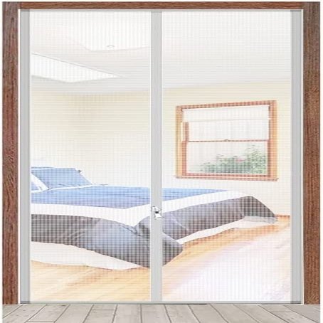 Durable Pet-Proof Screen Door with Double-Sided Zipper, Silver