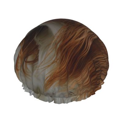 Cute Dog Shower Cap for Women, Reusable Double-Layer Waterproof Hair Cover
