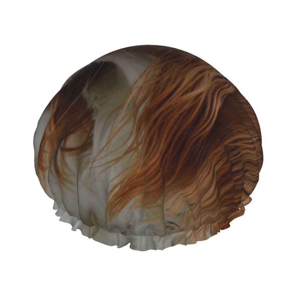 Cute Dog Shower Cap for Women, Reusable Double-Layer Waterproof Hair Cover