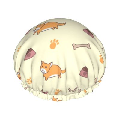 Corgi Print Double-Layer Waterproof Reusable Shower Cap