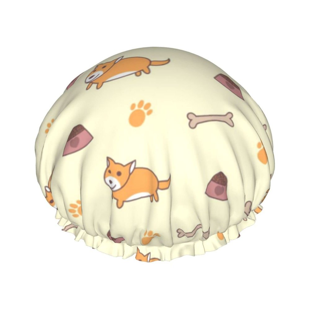 Corgi Print Double-Layer Waterproof Reusable Shower Cap